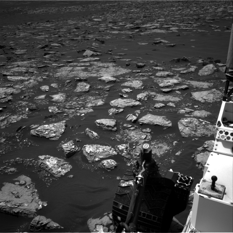 A December 2nd view from the Curiosity Rover’s navigation camera, the day after its drill glitched out. Image: NASA/JPL-Caltech